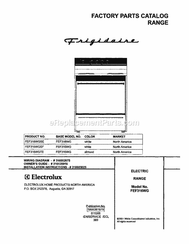 Frigidaire FEF316WGSE Freestanding, Electric Electric Range Page C Diagram