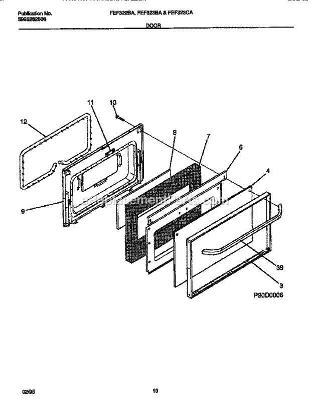 Frigidaire FEF322BAWB Freestanding, Electric Electric Range Door Diagram