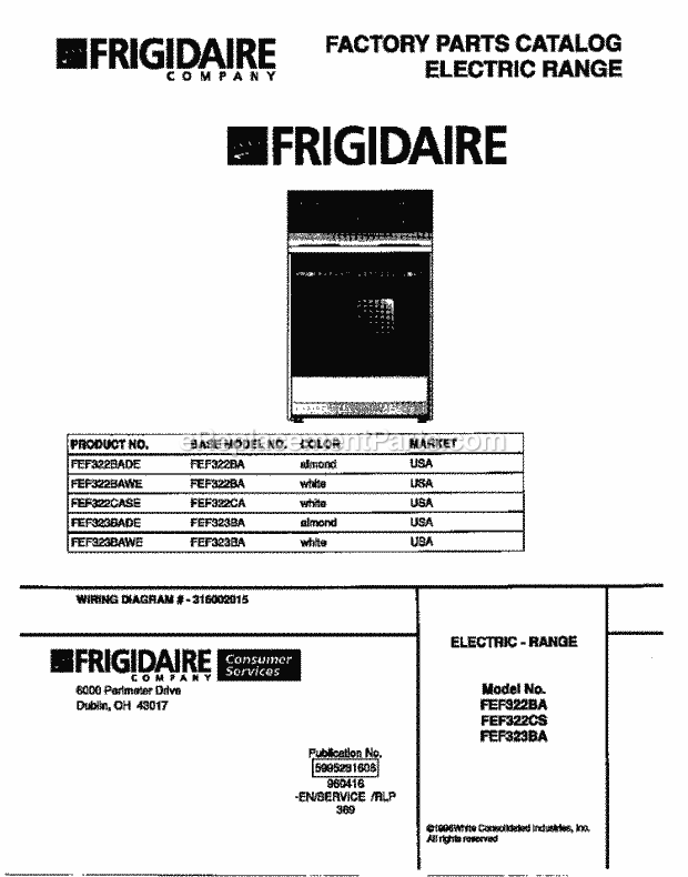 Frigidaire FEF322BAWE Freestanding, Electric Frigidaire Electric Range Page C Diagram