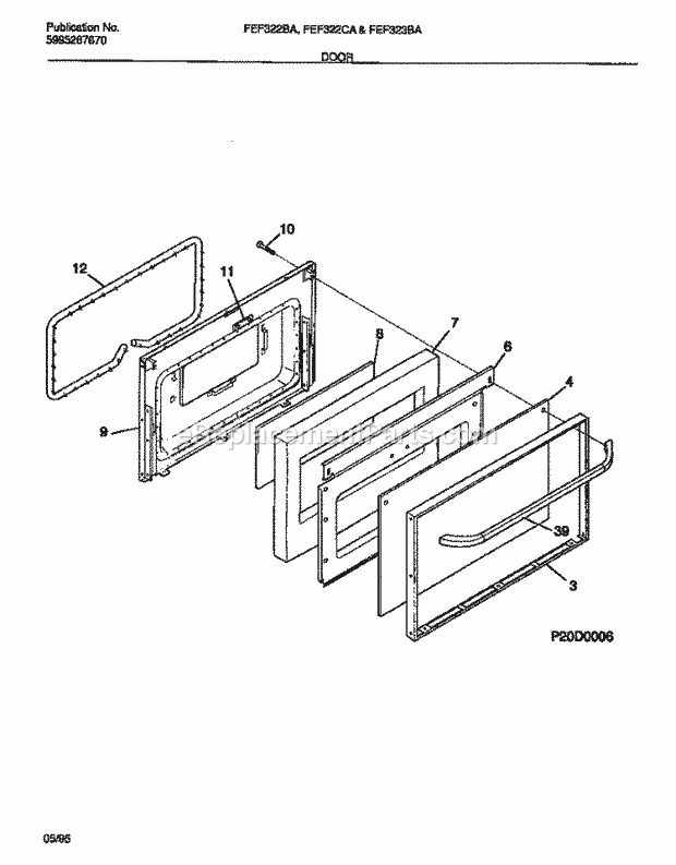 Frigidaire FEF322CASC Freestanding, Electric Electric Range Door Diagram