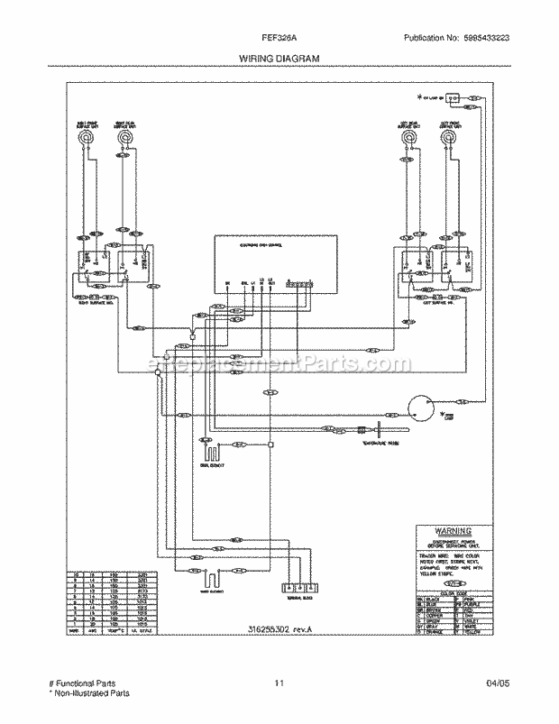 Frigidaire FEF326AUJ Freestanding, Electric Electric Range Page F Diagram