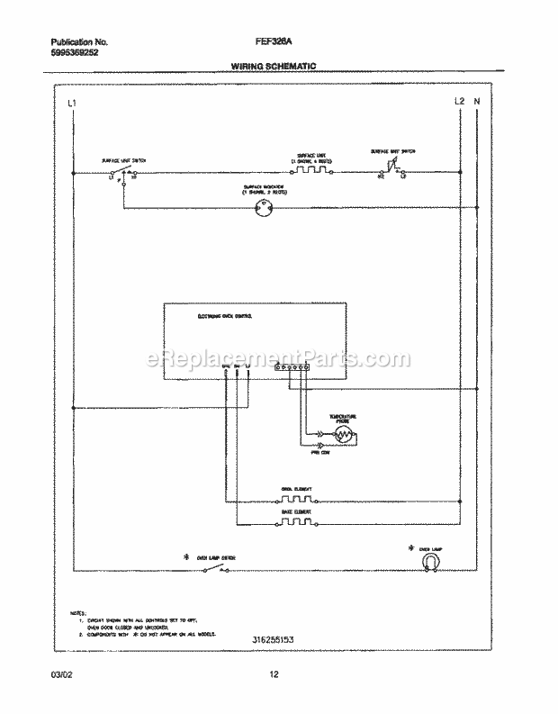 Frigidaire FEF326AWB Freestanding, Electric Electric Range Page H Diagram