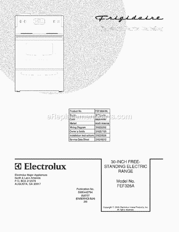 Frigidaire FEF326AWL Freestanding, Electric Electric Range Page C Diagram