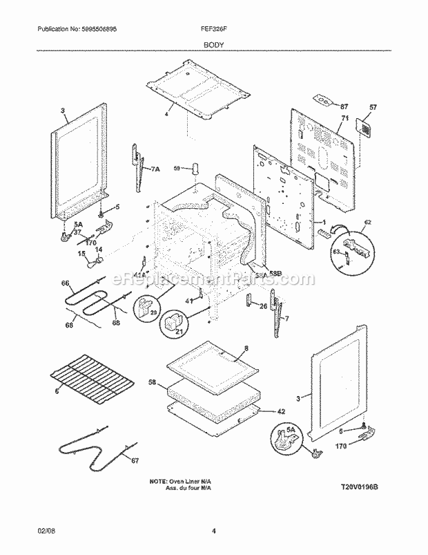 Frigidaire FEF326FBC Freestanding, Electric Electric Range Body Diagram