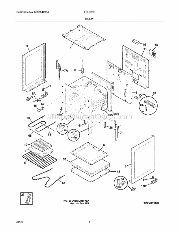 Frigidaire FEF326FBE Range Body Diagram