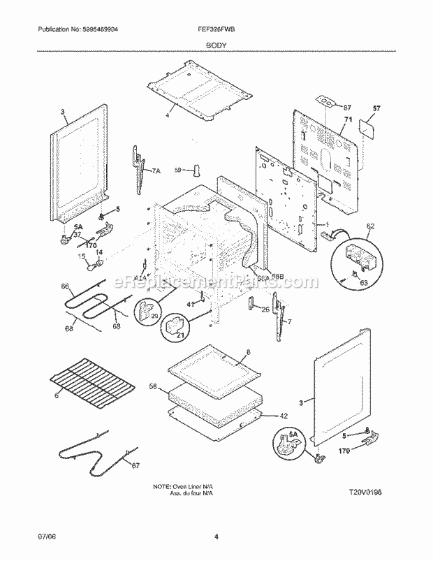 Frigidaire FEF326FWB Freestanding, Electric Electric Range Body Diagram