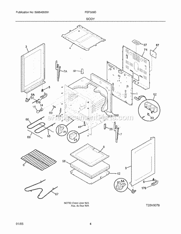 Frigidaire FEF329DSA Freestanding, Electric Electric Range Body Diagram