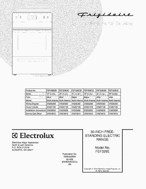 Frigidaire FEF329EQB Freestanding, Electric Electric Range Page C Diagram