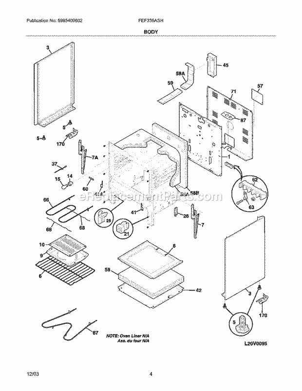 Frigidaire FEF336ASH Freestanding, Electric Electric Range Body Diagram