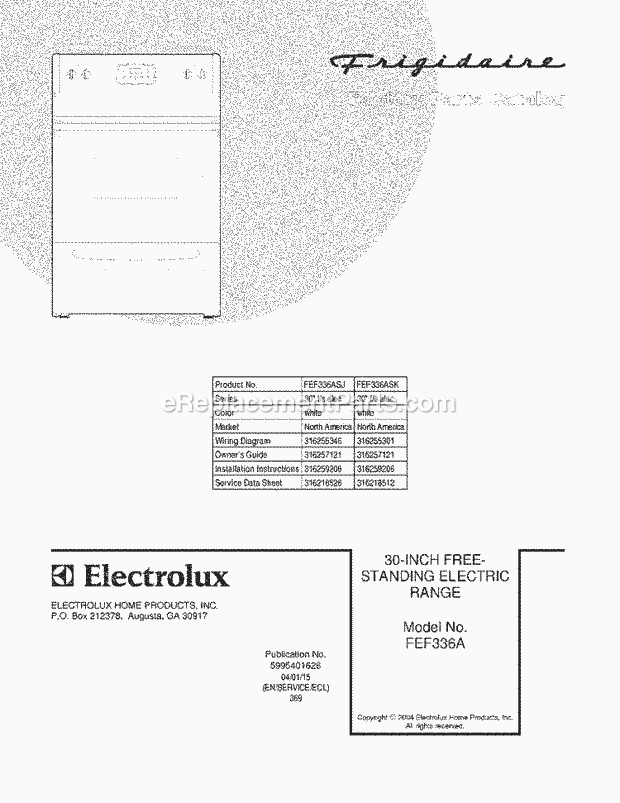 Frigidaire FEF336ASJ Freestanding, Electric Electric Range Page C Diagram
