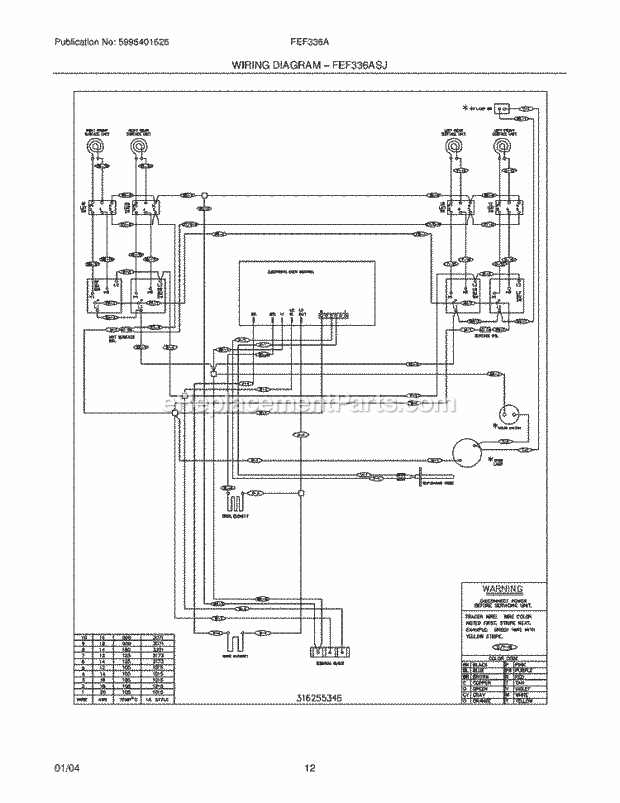 Frigidaire FEF336ASK Freestanding, Electric Electric Range Page G Diagram
