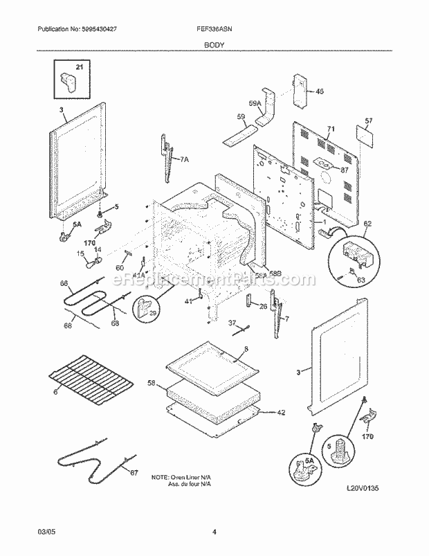 Frigidaire FEF336ASN Freestanding, Electric Electric Range Body Diagram