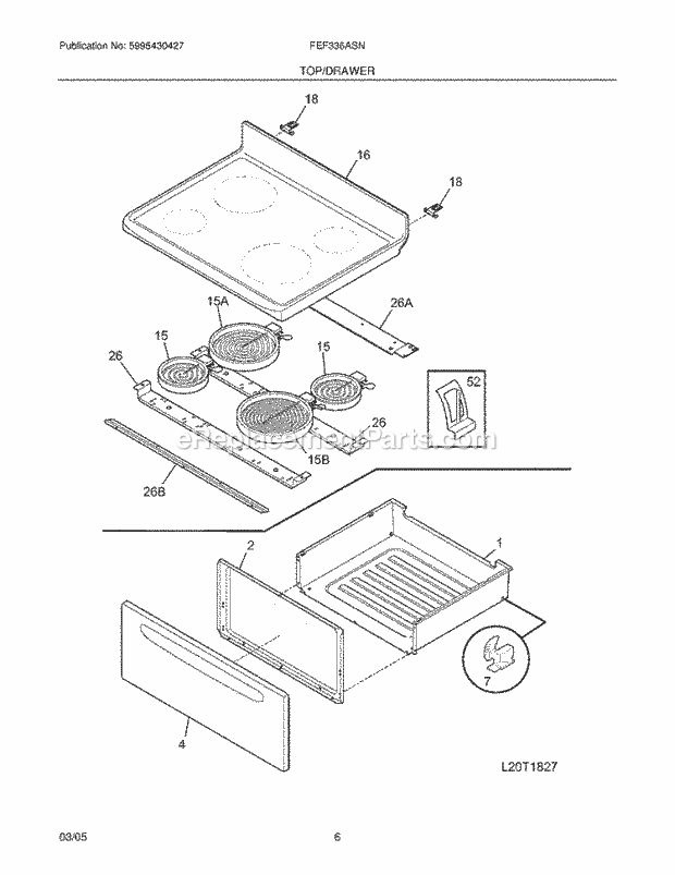 Frigidaire FEF336ASN Freestanding, Electric Electric Range Top / Drawer Diagram