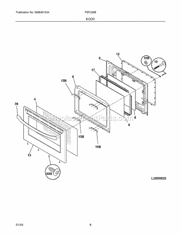 Frigidaire FEF336BCF Freestanding, Electric Electric Range Door Diagram