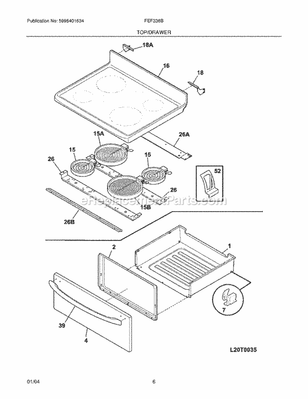 Frigidaire FEF336BCF Freestanding, Electric Electric Range Top / Drawer Diagram