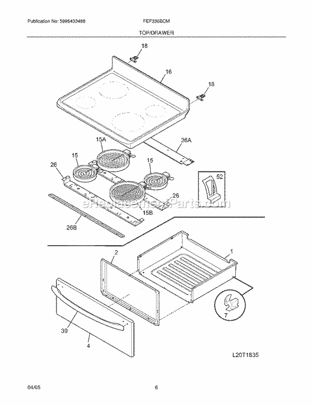 Frigidaire FEF336BCM Freestanding, Electric Electric Range Top / Drawer Diagram