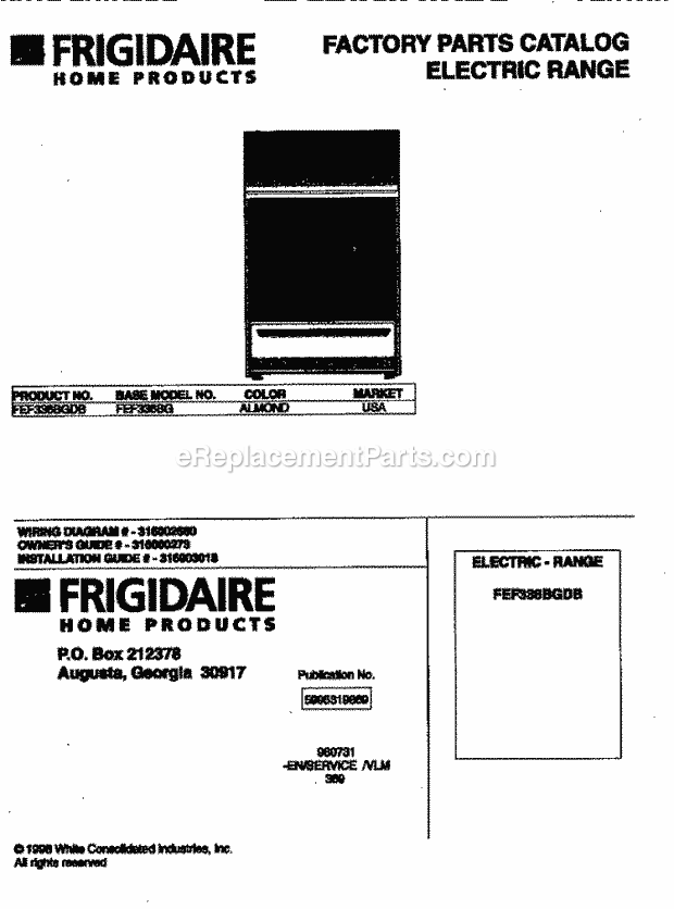 Frigidaire FEF336BGDB Freestanding, Electric Electric Range Page C Diagram