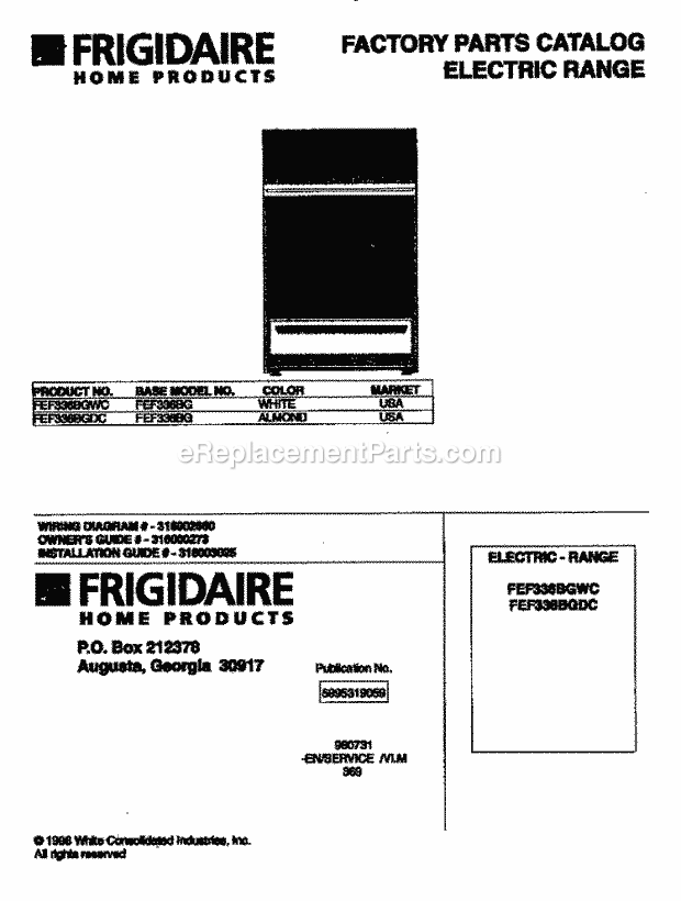 Frigidaire FEF336BGWC Freestanding, Electric Electric Range Page C Diagram