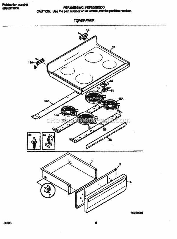 Frigidaire FEF336BGWC Freestanding, Electric Electric Range Top / Drawer Diagram