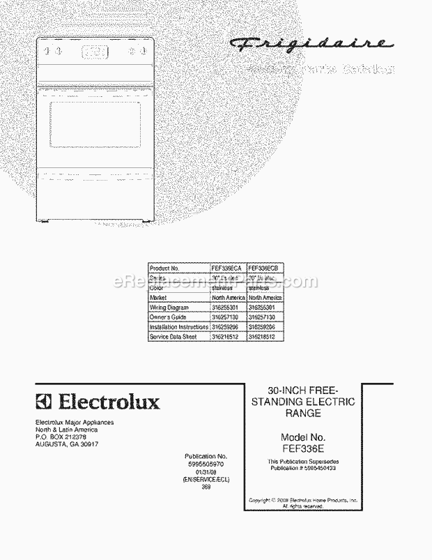 Frigidaire FEF336ECA Freestanding, Electric Electric Range Page C Diagram