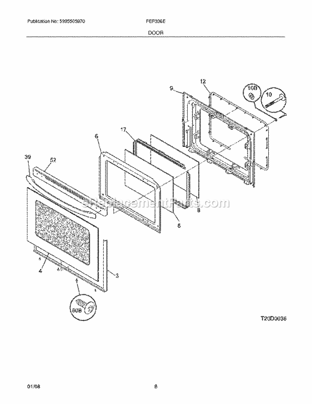 Frigidaire FEF336ECA Freestanding, Electric Electric Range Door Diagram