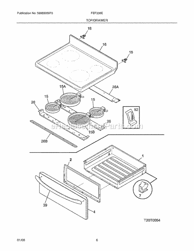 Frigidaire FEF336ECB Freestanding, Electric Electric Range Top / Drawer Diagram