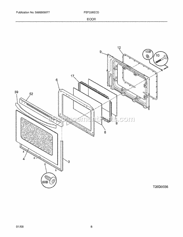 Frigidaire FEF336ECD Freestanding, Electric Electric Range Door Diagram