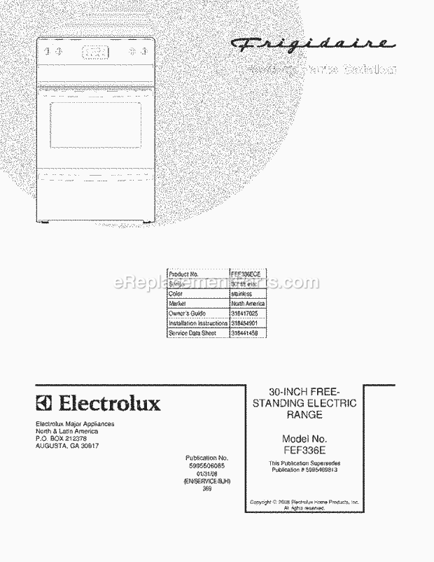 Frigidaire FEF336ECE Freestanding, Electric Electric Range Page C Diagram