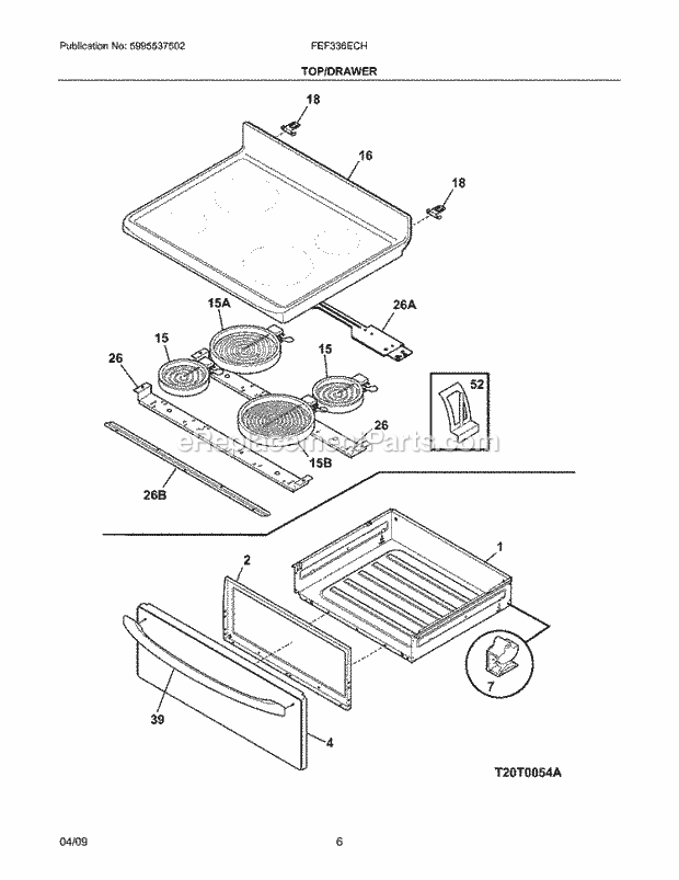 Frigidaire FEF336ECH Range Top/Drawer Diagram