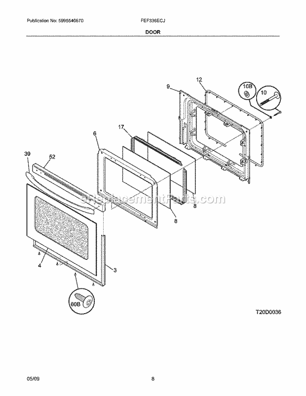 Frigidaire FEF336ECJ Range Door Diagram