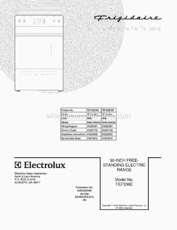 Frigidaire FEF336ESB Freestanding, Electric Electric Range Page C Diagram