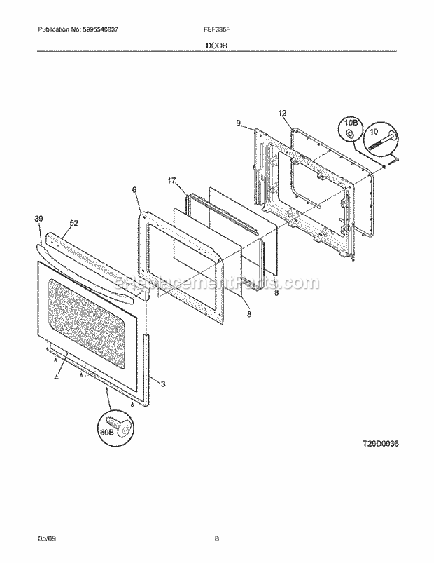 Frigidaire FEF336FME Range Door Diagram