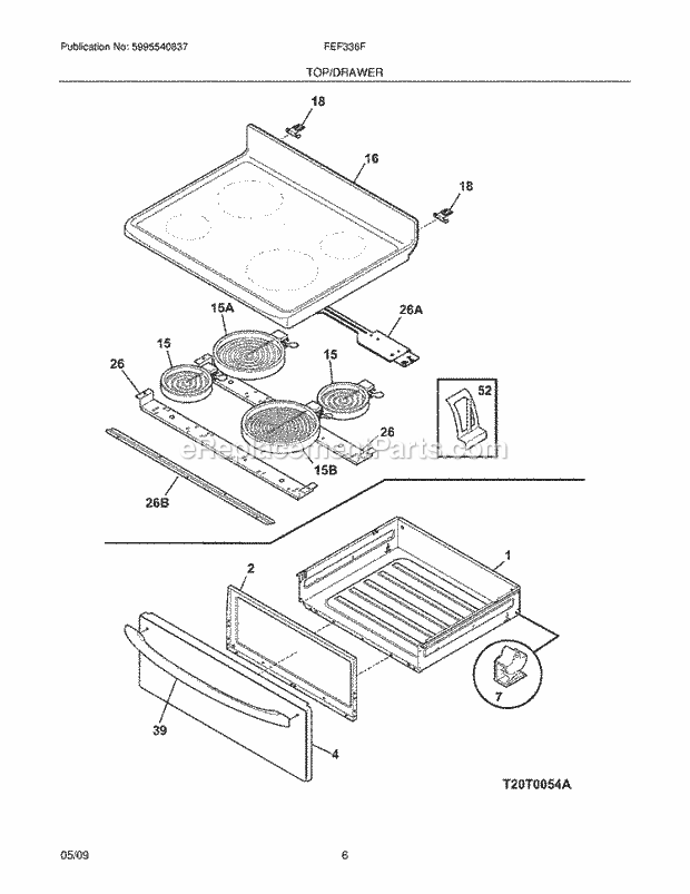 Frigidaire FEF336FME Range Top/Drawer Diagram