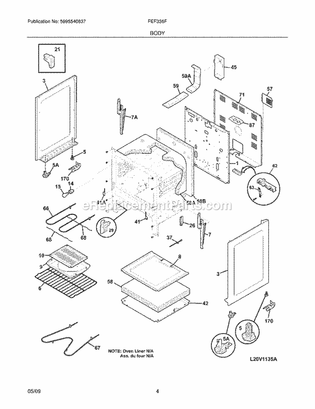 Frigidaire FEF336FMF Range Body Diagram