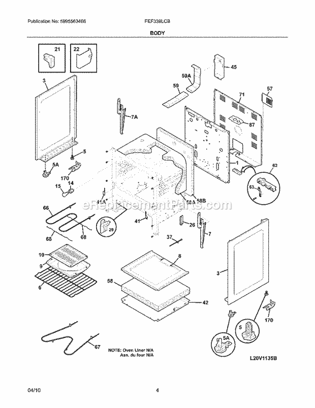 Frigidaire FEF339LCB Range Body Diagram