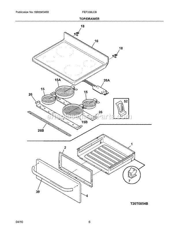 Frigidaire FEF339LCB Range Top/Drawer Diagram