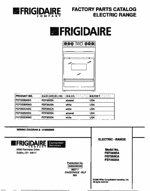 Frigidaire FEF350BADG Freestanding, Electric Frigidaire Electric Range Page C Diagram