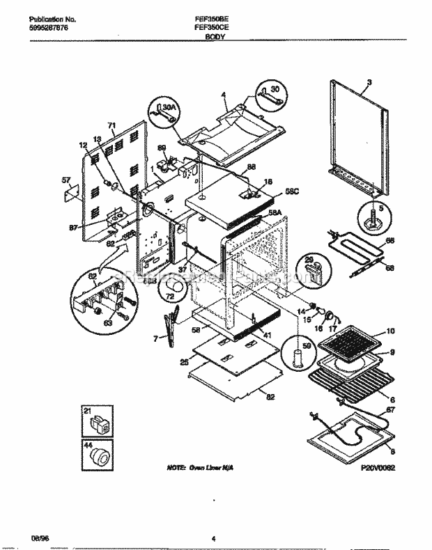 Frigidaire FEF350BEDA Freestanding, Electric Electric Range Body Diagram