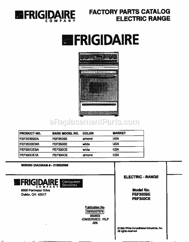 Frigidaire FEF350BEDA Freestanding, Electric Electric Range Page C Diagram