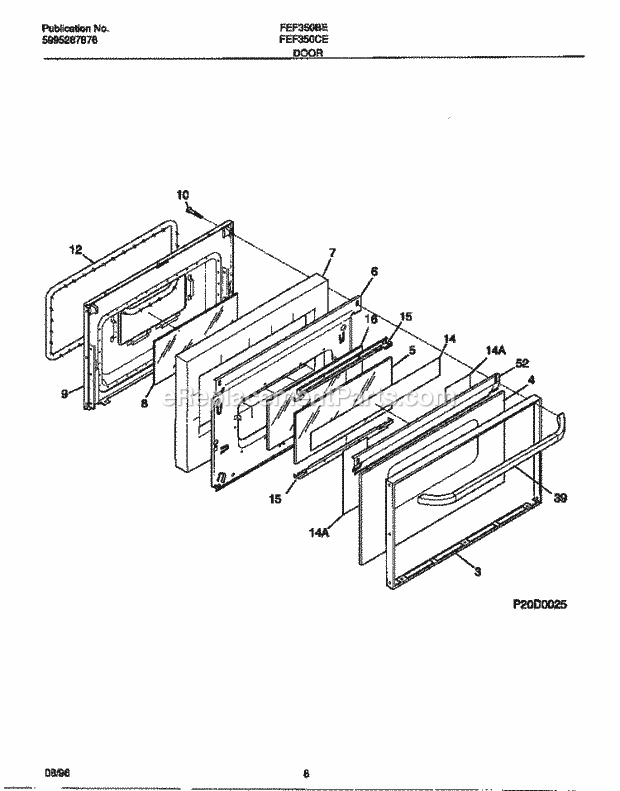 Frigidaire FEF350BEDA Freestanding, Electric Electric Range Door Diagram