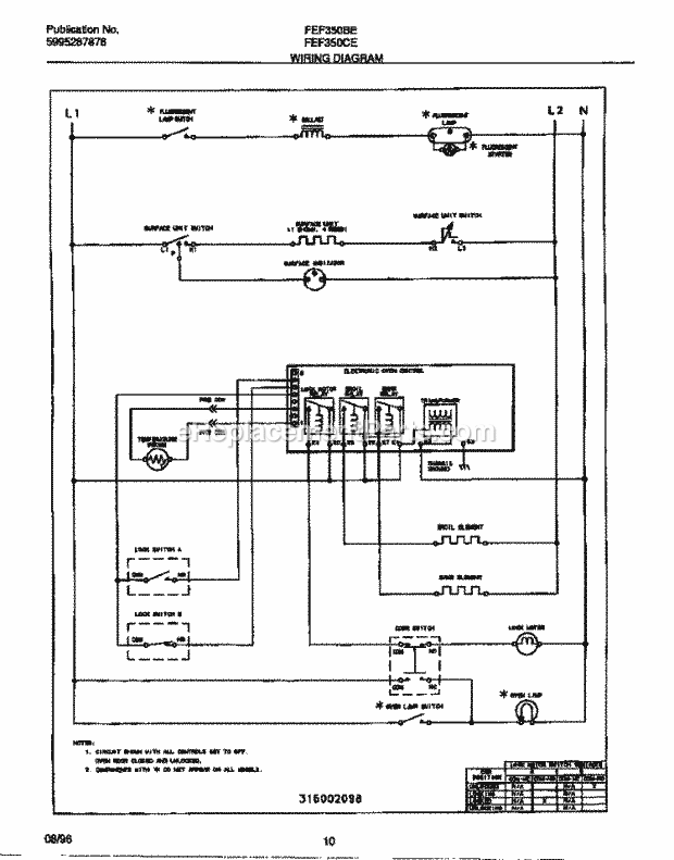 Frigidaire FEF350BEDA Freestanding, Electric Electric Range Page F Diagram