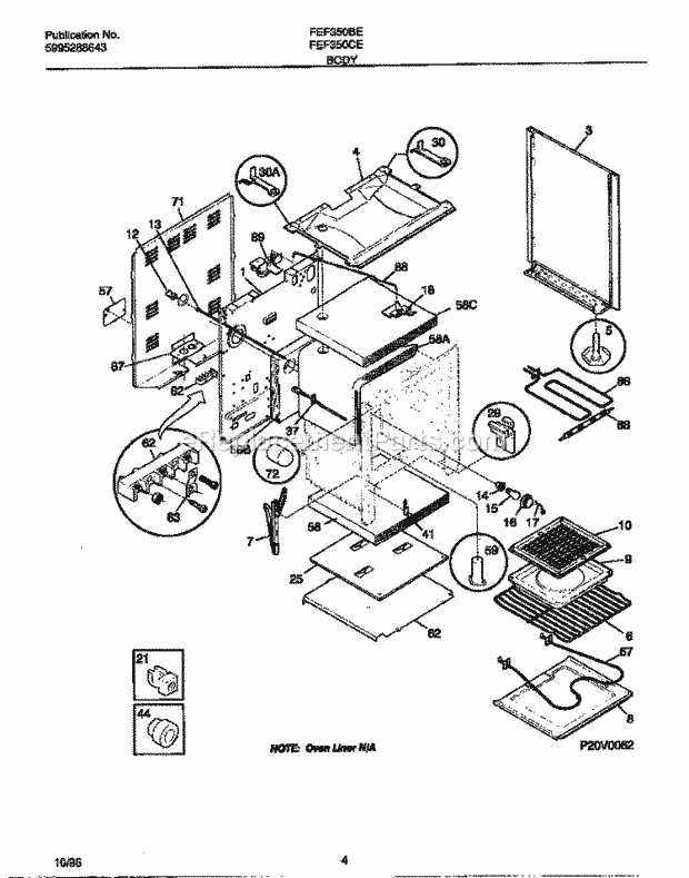 Frigidaire FEF350BEWB Freestanding, Electric Frigidaire Electric Range Body Diagram