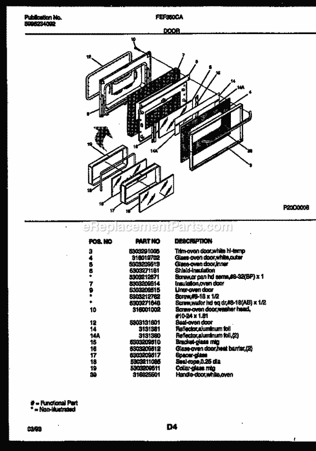 Frigidaire FEF350CASA Freestanding, Electric Range Electric Door Parts Diagram