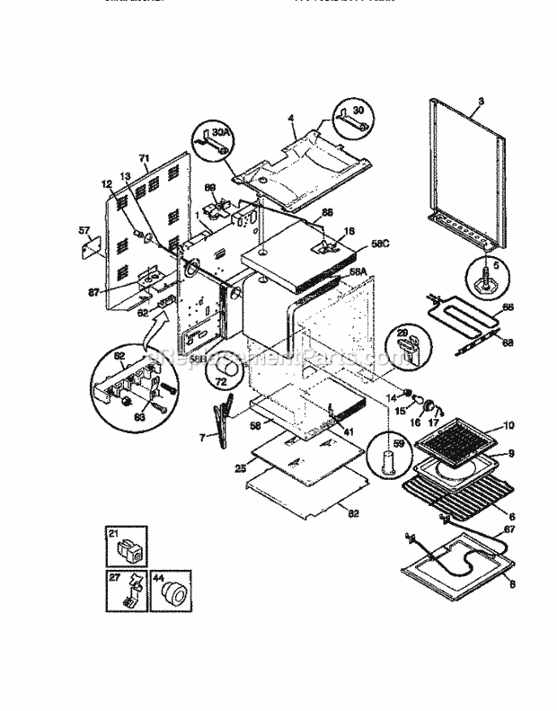 Frigidaire FEF350CASD Freestanding, Electric Electric Range Body Diagram