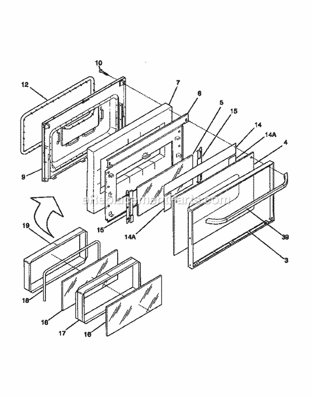 Frigidaire FEF350CASD Freestanding, Electric Electric Range Door Diagram