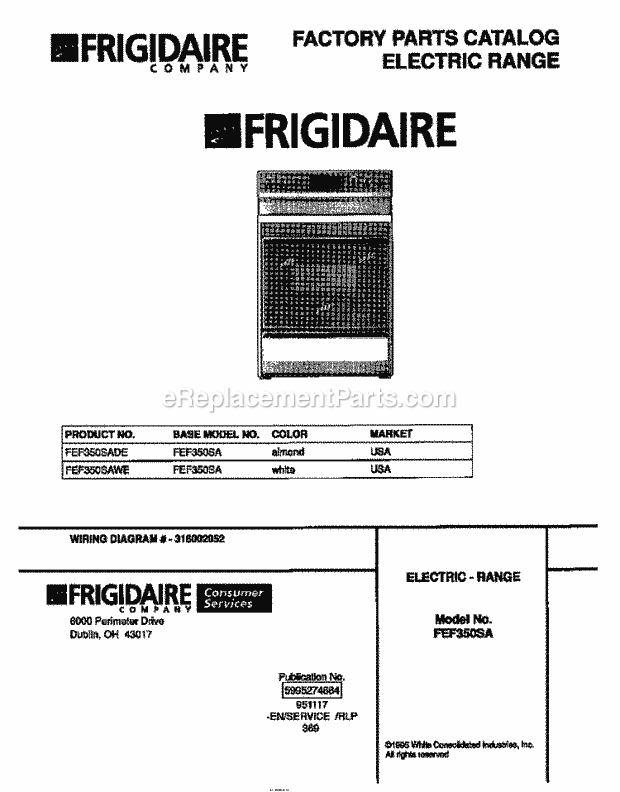 Frigidaire FEF350SADE Freestanding, Electric Electric Range Page C Diagram