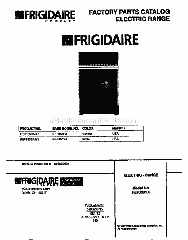 Frigidaire FEF350SAWJ Electric Frigidaire Electric Range Page C Diagram