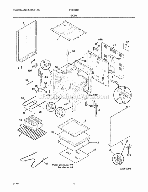 Frigidaire FEF351CUA Freestanding, Electric Electric Range Body Diagram