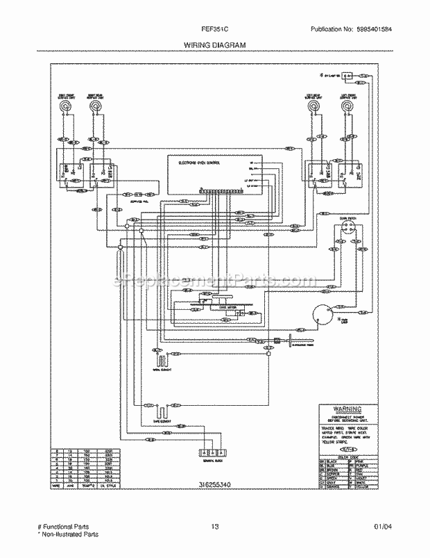 Frigidaire FEF351CUA Freestanding, Electric Electric Range Page F Diagram