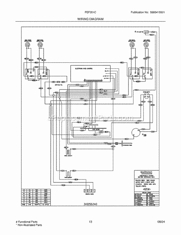 Frigidaire FEF351CUC Freestanding, Electric Electric Range Page F Diagram